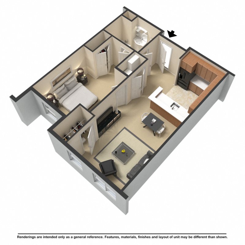 One bedroom, one bathroom